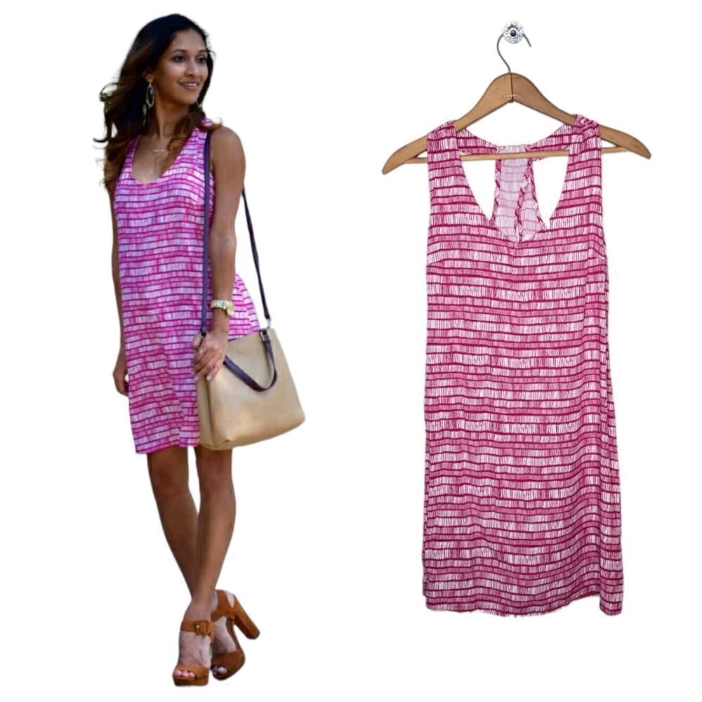 Old Navy Patterned Racerback Shift Dress In Pink & White